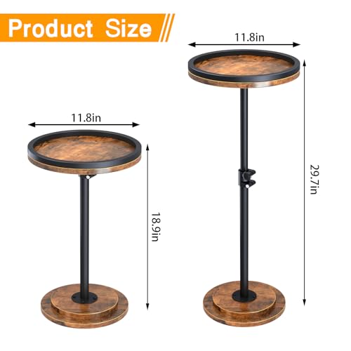Small Side Table, Drink Table, Height Adjustable Round End Table, Pedestal Side Table for Small Spaces in Living Room, Bedroom, Brown - color: Brown-standard