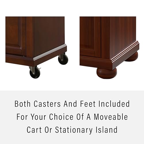 Crosley Furniture Alexandria Granite Top Small Portable Rolling Kitchen Island Storage Cart, Microwave Stand, Mahogany - color: Mahogany, style: Solid Grey Granite Top