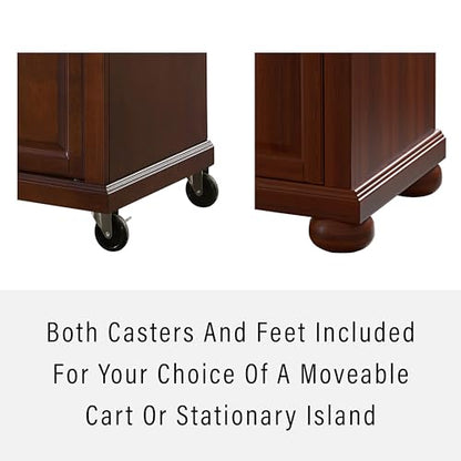 Crosley Furniture Alexandria Granite Top Small Portable Rolling Kitchen Island Storage Cart, Microwave Stand, Mahogany - color: Mahogany, style: Solid Grey Granite Top
