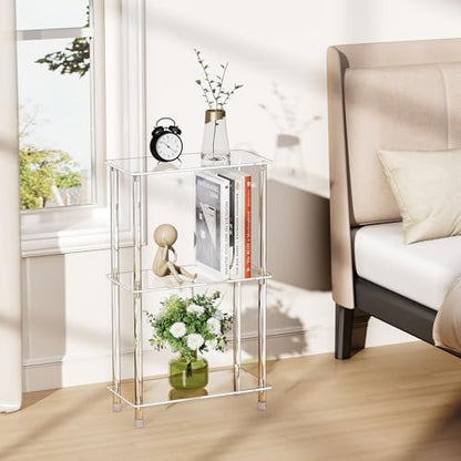 Clear Acrylic Narrow Side Table for Small Spaces, 15.75" L x 7.87" W x 26.7" H, 3 Tier Rectangle Slim End Table Nightstand, Small Mini Skinny Bedside Table for Bedroom, Bathroom, Living Room - size: 3 Tier 1-Pack 26.7“H