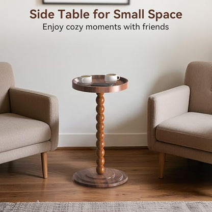 XNSDXV Round Side Table with Solid Wood Leg, Small Drink Table for Small Spaces, Martini Table with Raised Edge, Pedestal Side Table for Living Room, Bedroom,Sofa and Couch (Walnut Brown) - color: Walnut Brown
