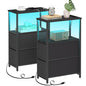 TUTOTAK Small Narrow LED End Table with Charging Station, Side Table Outlets, Nightstand with 2 Cloth Drawers, Set of 2, Couch Table, for Living Room, Bedroom, Bedside, Black TB01BK056 - color: Black, style: 2 Drawers with Plug & Light