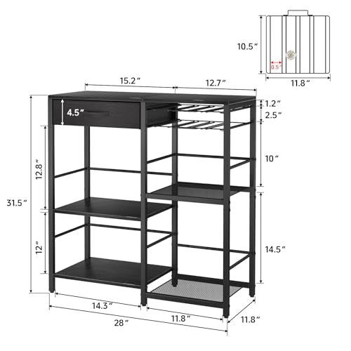 Coffee Bar with Integrated Storage,5-Tier Coffee Bar Cabinet with Drawers,Kitchen Coffee Bar Table with 2-Layer Capsule Drawer,for Living Room and Corner Kitchen Bar Table,Black