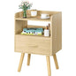 Yoobure Modern Nightstand with Fabric Drawer, Bedside Tables, Mid Century Nightstand with Open Storage Shelf, Wood Bedside Table, Small Night Stands for Bedrooms, 2-Tier Night Table - color: Natural