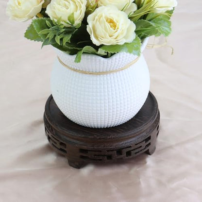 Wooden Display Stand Base Wood Carved Craft Pedestal, 4.13" x 4.13" | Traditional Wooden Base, Oriental Antique Display Riser, Round Pedestal Stands for Vase, Teapot, Stone, Flower Pot - size: Round, 4.13" x 4.13"