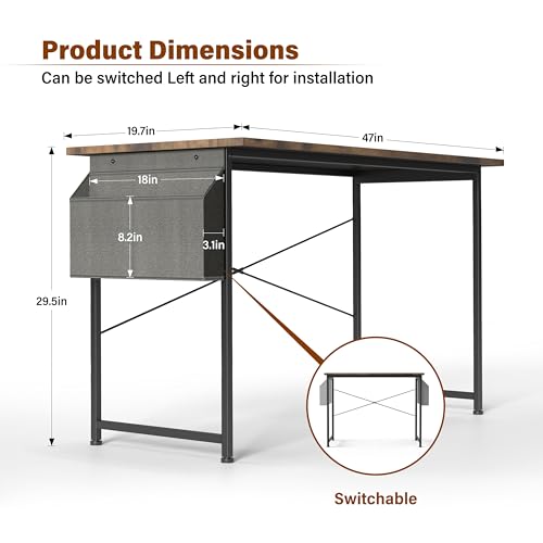 Small Space Writing Desk with Headphone Hooks, Modern Simple Design, Suitable for Study, Home Office and Living Room - color: Brown, size: 47 Inch