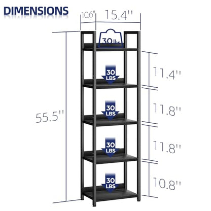 NUMENN Narrow Bookshelf, 5 Tier Bookshelves, Home Office Bookcase Shelf Storage Organizer, Free Standing Storage Shelving Unit for Bedroom, Living Room and Home Office, Black | Open Storage Bookcase, Home Office Display Shelf Organizer for Bedroom&Living