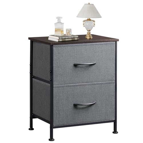 WLIVE Nightstand, 2 Drawer Dresser for Bedroom, Small Dresser with 2 Drawers, Bedside Furniture, Night Stand, End Table with Fabric Bins for Bedroom, Closet, Entryway, College Dorm, Dark Grey - color: Dark Grey, size: 11.8"D x 15.7"W x 20.9"H