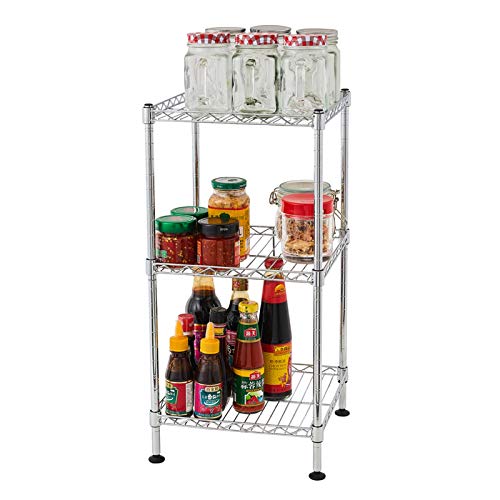 3-Tier Shelf, Adjustable Wire Metal Rack Shelving, Heavy Duty Standing Storage Shelves, Garage, Kitchen, Office, Bathroom, Shelfs Easy Assembly, 12" W x 12" D x 24" H, Chrome - color: Chrome, size: 3-tier 11.81"W x 11.81"D x 23.62"H