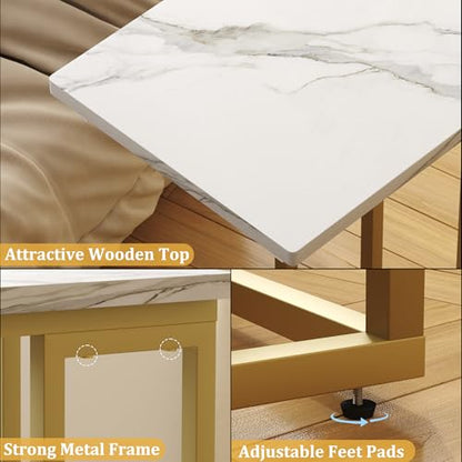 Function Home C Shaped End Table, Small Side Tables for Sofa Bed, Couch Tables that Slide Under, Drink Snack Table for Living Room Bedroom Small Space, White Wood Top and Gold Metal Frame - color: Square Gold