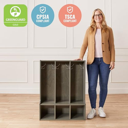 ECR4Kids Streamline 3-Section Toddler Coat Locker with Bench, Classroom Furniture, Grey Wash - color: Grey Wash