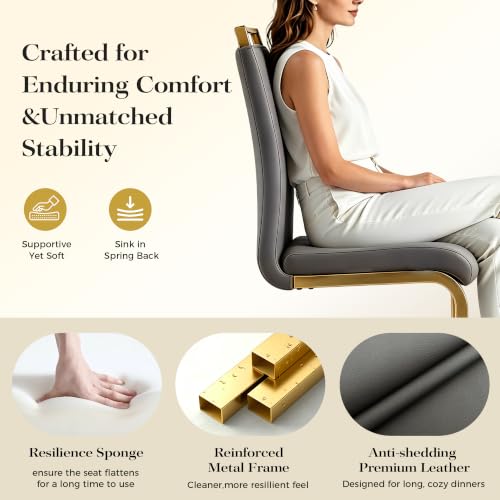 Baysitone Modern Dining Chairs Set of 2, Side & Kitchen Chairs with Gold Frame, Faux Leather Padded Seat High Back, for Dining, Kitchen & Living Room - Dark Grey - color: Grey With Gold Leg, size: Set of 2