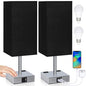 Set of 2 Bedside Table Lamp 3 Way Dimmable Nightstand Lamp with USB C & USB A Charging Port, 2 AC Outlets, 3000K LED Bulbs (Black) - color: Black