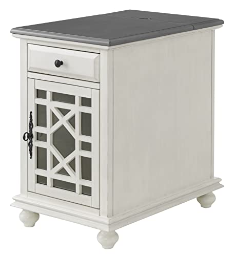 Martin Svensson Home Elegant Chairside End Table with Power — 24″W x 16″D x 25″H, White with Gray Top — Transitional Painted Accent Table with Flip-Top USB Charging, Drawer & Cabinet Storage - color: White With Grey Top