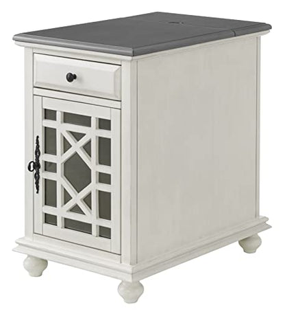 Martin Svensson Home Elegant Chairside End Table with Power — 24″W x 16″D x 25″H, White with Gray Top — Transitional Painted Accent Table with Flip-Top USB Charging, Drawer & Cabinet Storage - color: White With Grey Top