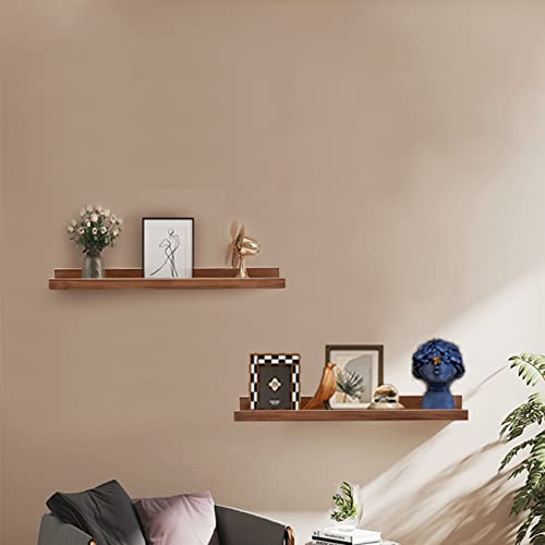 AZSKY Floating Nursery Book Shelves Light Fair Pale Walnut Rustic Picture Photo Ledge Shelves Wall Mounted Wooden Display Shelf for Bathroom Bedroom Kitchen 24 Inch Wall Shelves a Set of 2 - color: Light Walnut, size: 24in set 2