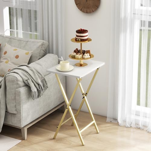 Acovy TV Tray Table Set of 2, TV Dinner Tray, Folding Table, Foldable TV-Trays, Side Table for Bed, Couch, Portable and Small Easy to Move, - color: Gold