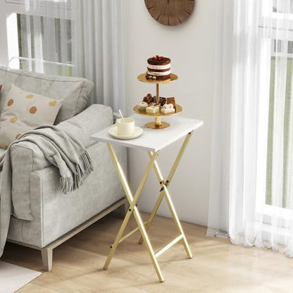Acovy TV Tray Table Set of 2, TV Dinner Tray, Folding Table, Foldable TV-Trays, Side Table for Bed, Couch, Portable and Small Easy to Move, - color: Gold