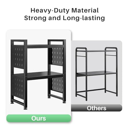 Microwave Stand, 3-Tier Expandable(17.4"- 27.4") Heavy Duty Adjustable Shelf Microwave Oven Rack, Kitchen Countertop Organizer and Storage with 9 Hooks & Cutting Board Holder, Holds up 180 lbs, Black - style: 3 Tier-Black
