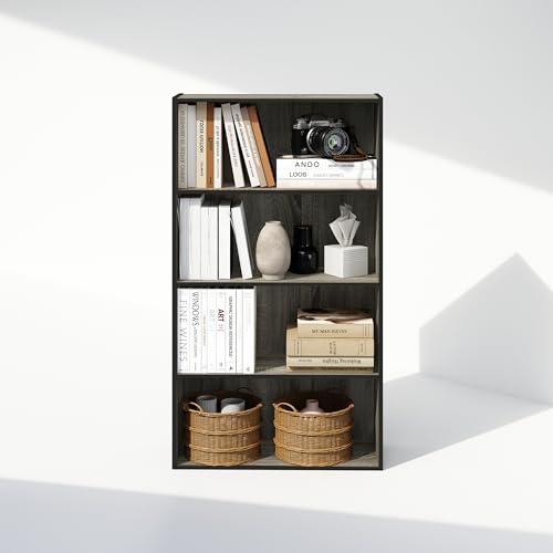 Furinno Simple Book Shelf, 4-Tier Bookshelf, Bookcase with Open Shelf, 9.4 x 23.6 x 41.7, for Living Room, Bedroom, Home Office, French Oak - color: French Oak, size: 4-Tier, Standard