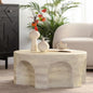 Round Marble Coffee Table 31.5" Faux Stone Coffee Table for Living Room, Modern Travertine Center Table, Magnesium Oxide, No Assembly, Beige - color: Faux Stone-arched Deco-beige