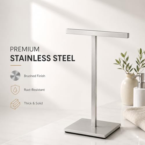 Bathroom Hand Towel Holder Stand，T-Shape Hand Towel Holder Stand SUS304 Stainless Steel for Bathroom，Kitchen or Vanity Countertop - color: Square Silver