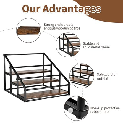 YQBRAO 3-Tier Coffee Syrup Organizer, 12-Bottle Rack, Rustic Brown | Holds up to 12 bottles with stepped visibility and a compact footprint for coffee bars, kitchens, and syrup stations. - size: 3 Tier 12 Bottle Syrup Rack - 1 Pack