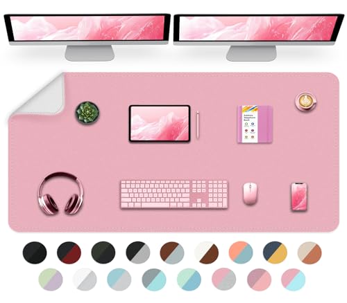 Dual-Sided Desk Mat, Large Desk Pad, Waterproof Smooth PU Leather Desk Blotter Protector Mouse Pad, Desk Organizers, Office/Home Table Decor for Reading and Writing (Pink+Slivery, 47.2''×23.6'') - color: Pink+slivery, size: 47.2'' × 23.6''