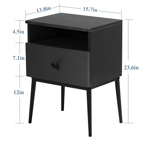 VECELO Modern Nightstands Set of 2,Square End Side Table with Drawer and Storage Space for Bedroom and Living Room - color: Grey(set of 2)