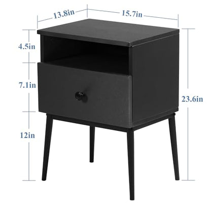 VECELO Modern Nightstands Set of 2,Square End Side Table with Drawer and Storage Space for Bedroom and Living Room - color: Grey(set of 2)