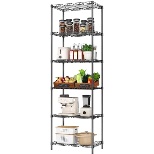 HOMEFORT 6-Tier Storage Shelves, Heavy Duty Metal Storage Rack, Wire Shelving Unit Organizer Rack for for Pantry Closet Kitchen Laundry (21”Wx11.4”Dx67”H,Black) - color: Black, size: 21"W x 11"D x 67"H