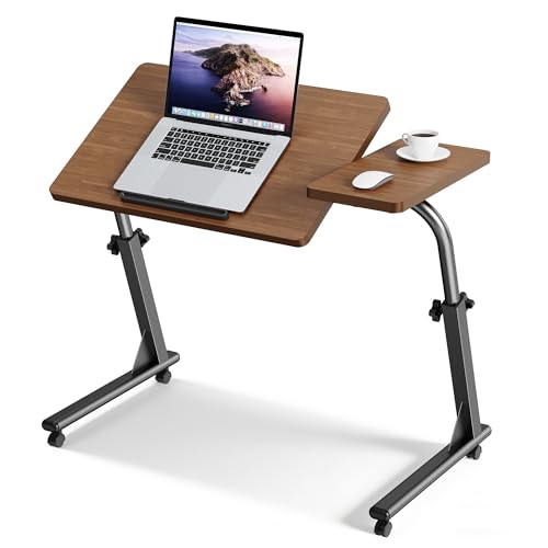 TV Tray Table, Mobile TV Dinner Trays for Eating on Couch, Folding Side Desk with Wheels, Tilt & Height Adjustable Snack Table Laptop Desk for Sofa Living Room Bedroom & Office (Brown) - color: Brown