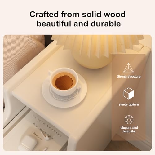 AQIMUELE Narrow Nightstand Set of 2, Small White Wood Bedside Table with Drawers, End Table for Small Spaces Bedroom - color: 2 Pc(white), size: 15.74''D*7.87''W*19.68''H