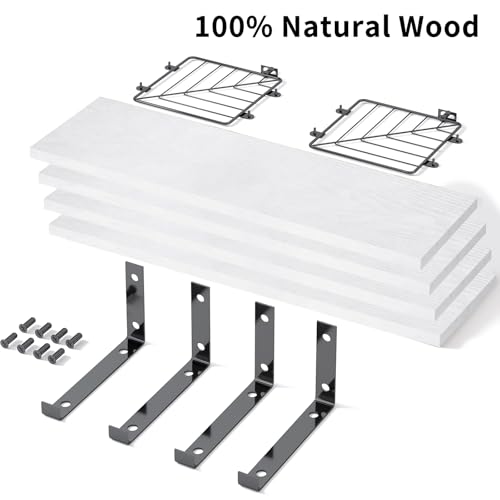 Fixwal 3+1 Tier Bathroom Floating Shelves Over Toilet, White | White Wood Shelf Set with Toilet Paper Storage Basket, Natural Finish, 40Lb Weight Limit, Quick Mount, Versatile - color: White