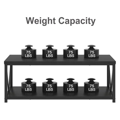 EXCEFUR Black Coffee Table, Modern Wood and Metal Living Room Table with Storage Shelf, 47 Inch - color: Black, size: 47 inch