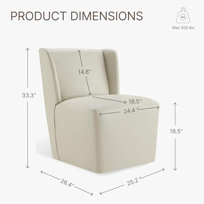 KISLOT Upholstered Dining Chairs Set of 1 with Casters, Wingback Modern Side Armless Deskchair with Rollers for Diningroom Bedroom Livingroom Reading Room, Cream Faux Leather - color: A Cream Faux Leather, size: Set of 1