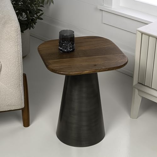 JONATHAN Y Skye Industrial Solid Mango Wood Square End Table with Tapered Metal Pedestal Base, 18" Accent Side Table or Nightstand for Living Room, Bedroom, Honey Wood/Oxidized Nickel END5000A - color: Honey Wood/Oxidized Nickel, style: Square Top
