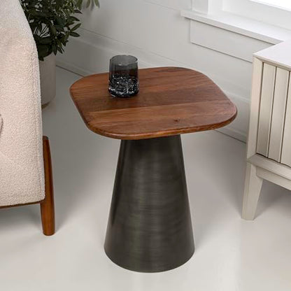 JONATHAN Y Skye Industrial Solid Mango Wood Square End Table with Tapered Metal Pedestal Base, 18" Accent Side Table or Nightstand for Living Room, Bedroom, Honey Wood/Oxidized Nickel END5000A - color: Honey Wood/Oxidized Nickel, style: Square Top