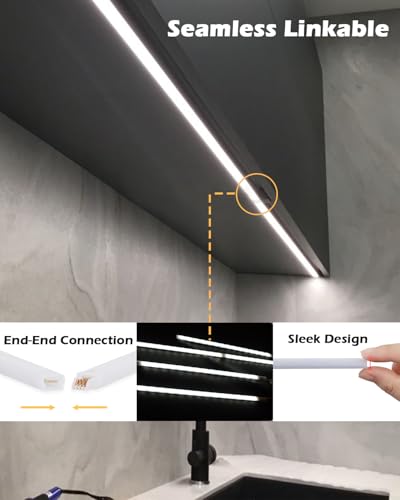 Cefrank 6-Pack 12 Inch Seamlessly Linkable LED Under Cabinet Lighting Strip Light Bars for Cabinet, Kitchen, Shelf, Workbench, Cupboard, 1200 Lumen Cold White 6000K - color: White
