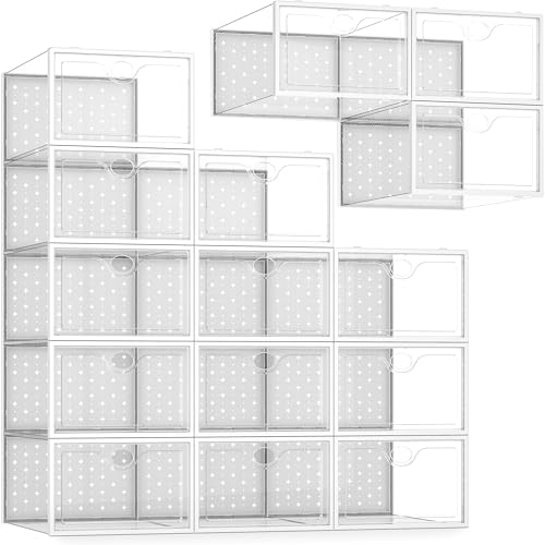 15 Pack X-Large Shoe Storage Boxes, Shoe Organizer Clear Stackable | Fit US Size 11, 6.2” Height, Shoe Dispaly Case Holder Bins Sneaker Storage for Sneakerheads, For Home and Family, White - color: Clear and White, size: 15 Pack