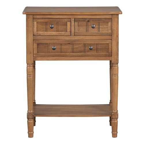 LUMISOL Small Console Table with Drawers, Farmhouse Sofa Table Behind Couch with Open Shelf, Solid Wood Entry Tables for Hallway Foyer, 23.7" W x 13" D x 31.4" H, Natural - color: Natural
