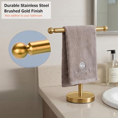 Hand Towel Holder, T-Shape Hand Towel Stand for Bathroom, Hand Towel Rack Bar Standing for Vanity Kitchen Countertop (Gold, Stainless Steel) - color: Gold