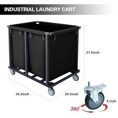 Commercial Laundry Cart with Wheels,400L Black | 600LBS Heavy Duty Industrial Laundry Cart with Steel Frame and Oxford Cloth Bag, Rolling Laundry Cart for Home,Hotel - color: Black