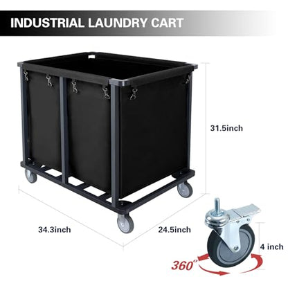 Commercial Laundry Cart with Wheels,400L Black | 600LBS Heavy Duty Industrial Laundry Cart with Steel Frame and Oxford Cloth Bag, Rolling Laundry Cart for Home,Hotel - color: Black