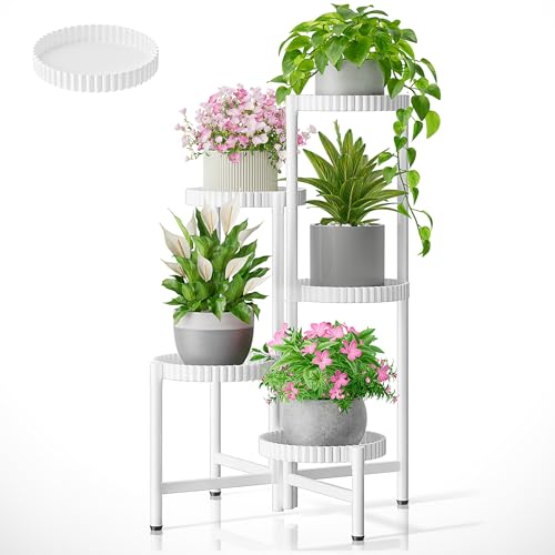 5 Tier Large Plant Stand Indoor with 7.9 Inch Wide Tray, Tiered Corner Metal Outdoor Flower Display Holder Shelf, Folding Tall Rack for Patio Porch Living Room Balcony - WhiteFloroma - color: WhiteFloroma, size: 5-tiers