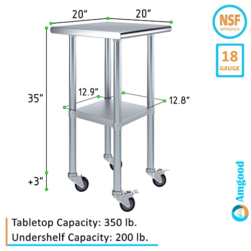 AmGood 20" Long x 20" Deep Stainless Steel Table with Casters - size: 20" Long x 20" Deep