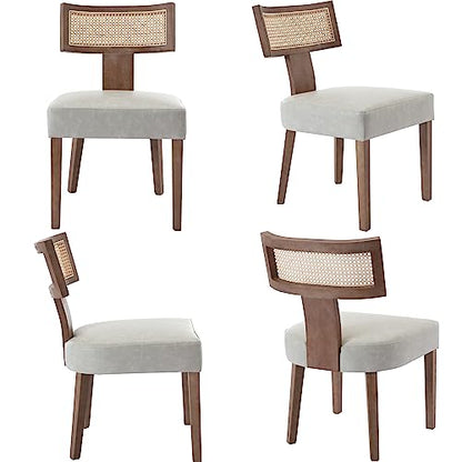 RIVOVA Modern Dining Chairs, Set of 4 - Rattan Back, Pu Leather Upholstered, Kitchen Chairs with Solid Wood Frame, Grey - color: Grey Rattan