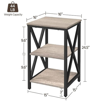 Yaheetech End Table Living Room, 3-Tier Side Table with Storage Shelves for Home Office, Industrial X Design Sofa Tables with Strong Metal Frame, Easy Assembly, Gray - color: Grey