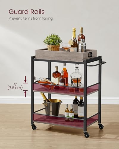 VASAGLE Kitchen Serving Cart with Removable Tray, 3-Tier Kitchen Utility Cart on Wheels with Storage, with Brakes, Leveling Feet, 15.7 x 28.3 x 33.9 Inches, Greige and Black ULRC072B02 - color: Greige + Black, size: 15.7"D x 28.3"W x 33.9"H