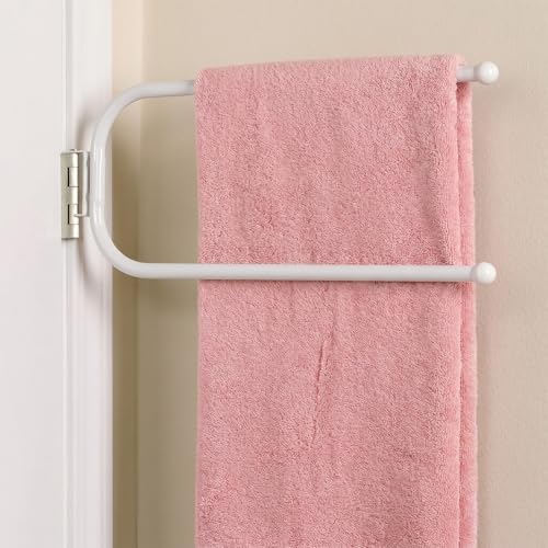 Novabright Door Hinge Towel Bar Rack Behind Storage Door Double Bar Towel White Alloy Steel Rack Holder Hinge Mounted for Family Compact Spaces Small Bathrooms Bedroom